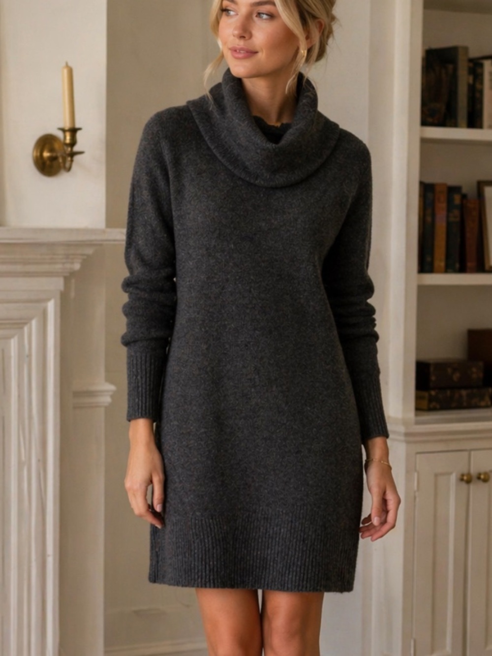 Anthropologie Gray Sonoran Cowl Neck Sweater Mini Dress Size XS 36522